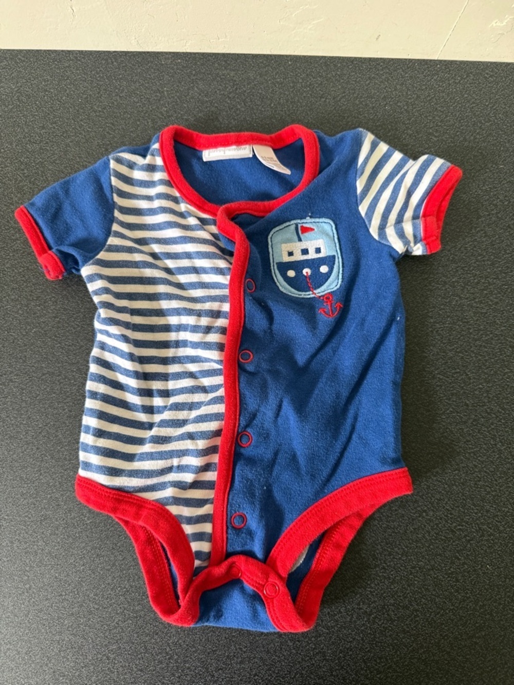 First Impressions Navy, White & Red Striped Nautical One-Piece Bodysuit Y2K 90’s